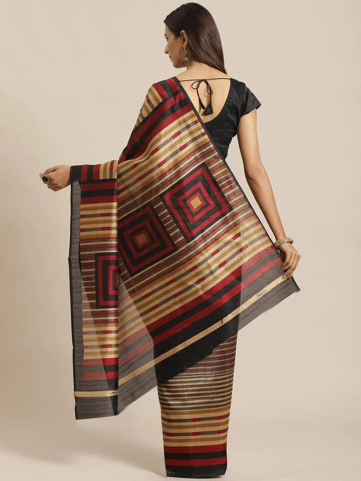 Beige Striped Silk Blend Saree