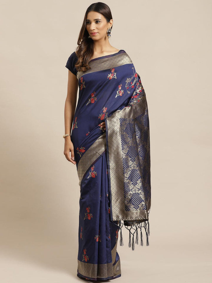 Navy Blue Woven Design Silk Saree