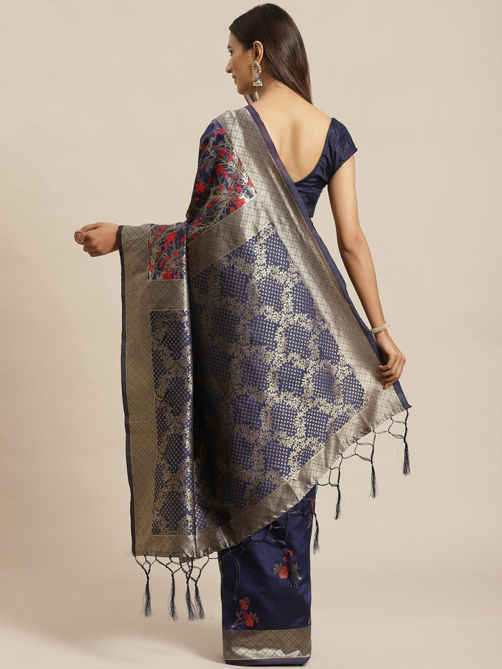 Navy Blue Woven Design Silk Saree