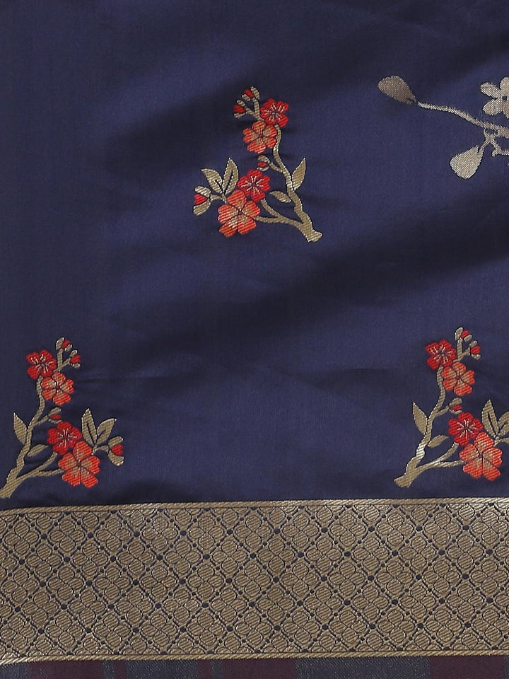 Navy Blue Woven Design Silk Saree
