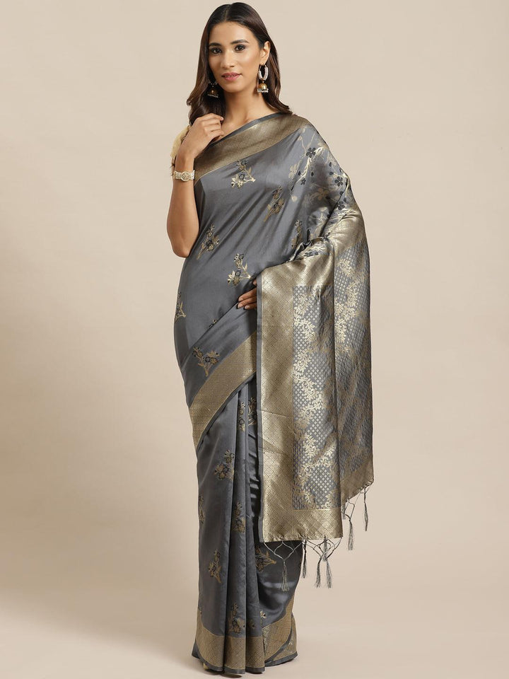 Grey Woven Design Silk Saree
