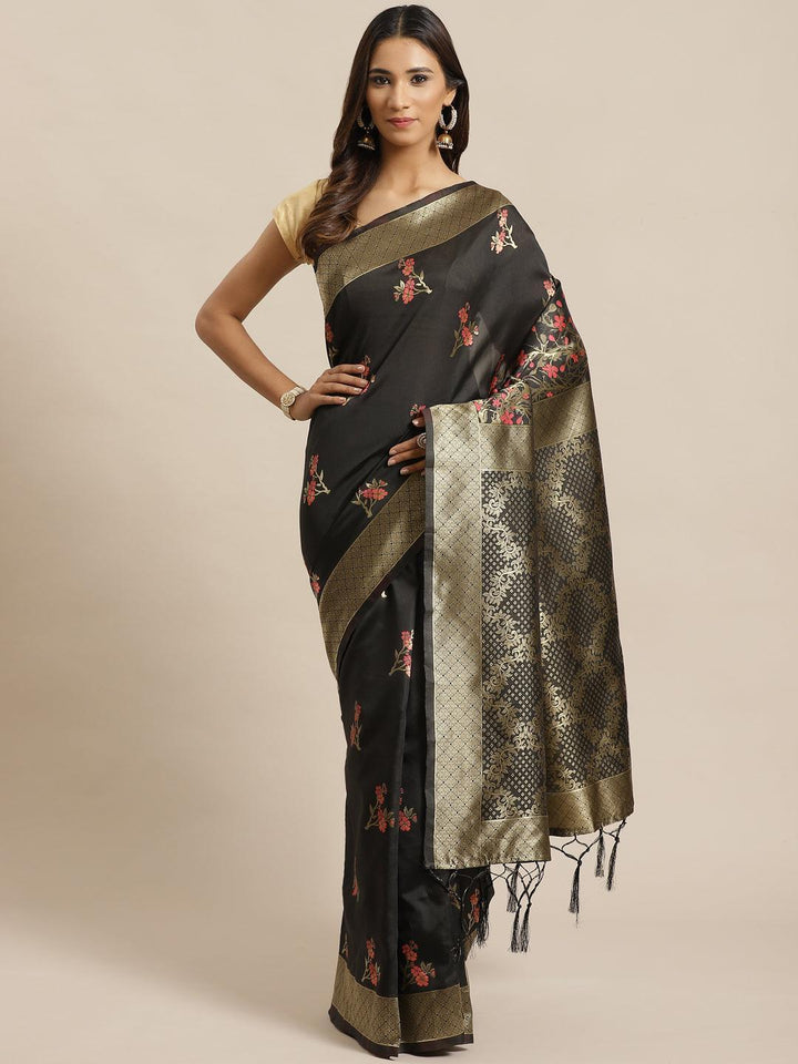 Black Woven Design Silk Saree