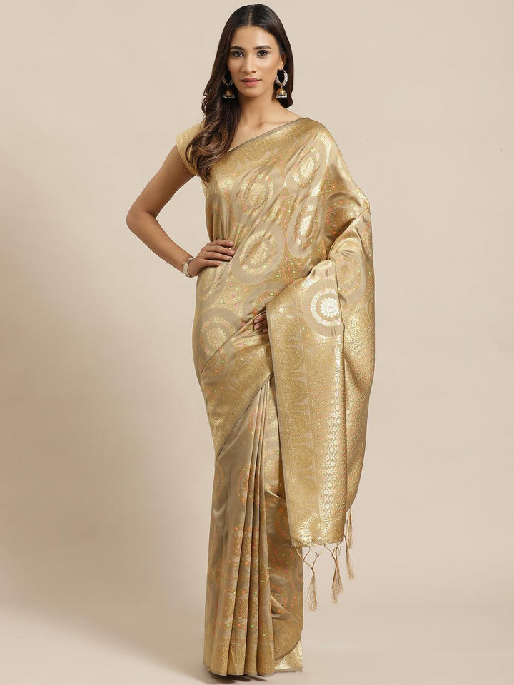 Golden Woven Design Brocade Saree