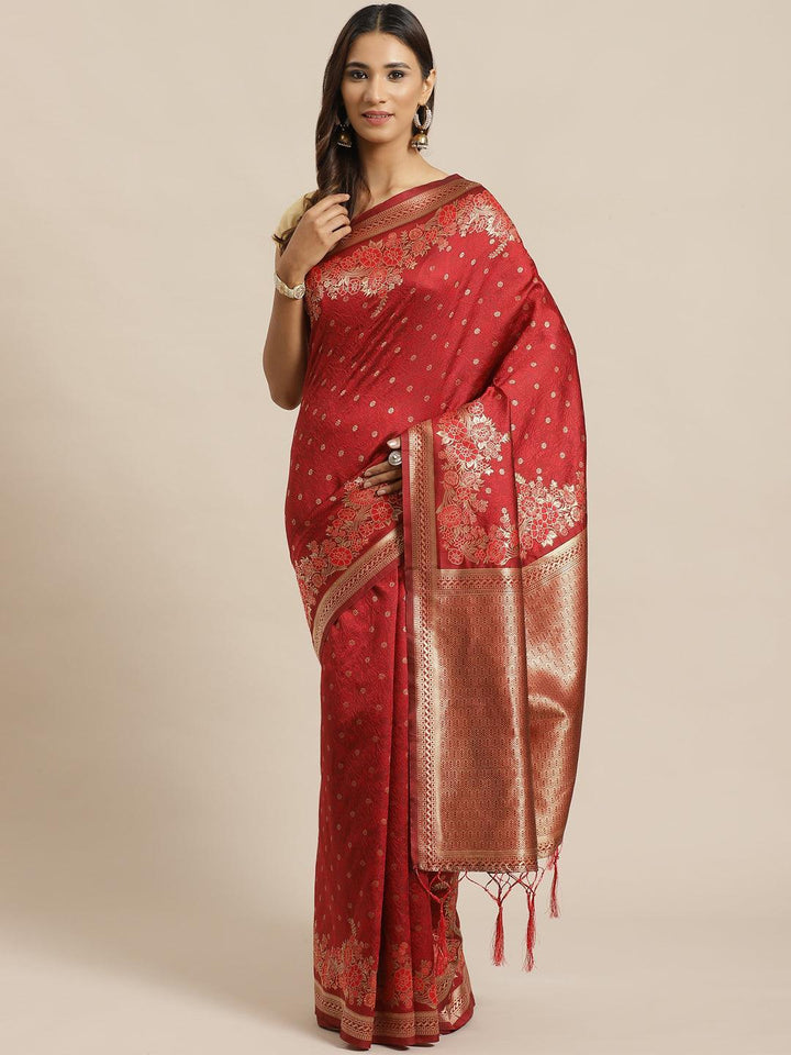 Maroon Woven Design Silk Saree