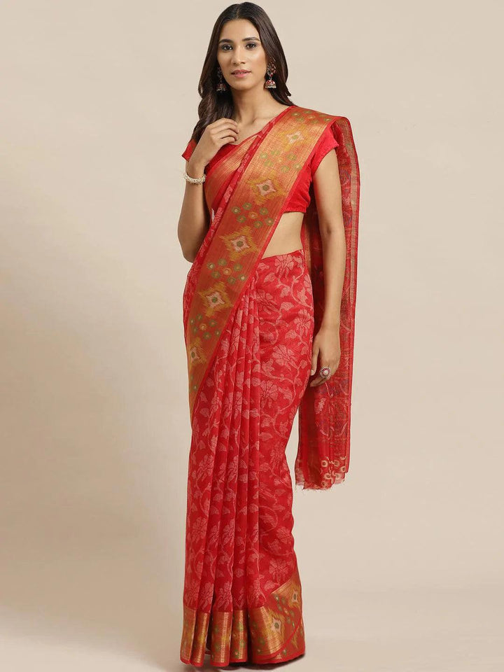 Red Woven Design Cotton Saree