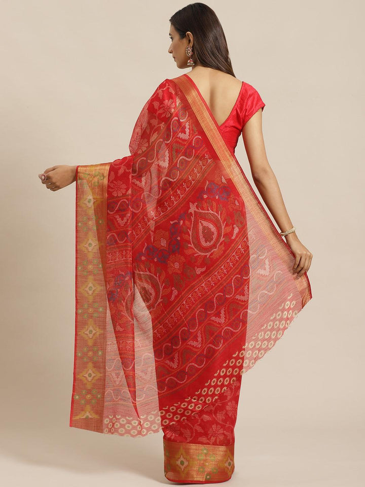 Red Woven Design Cotton Saree