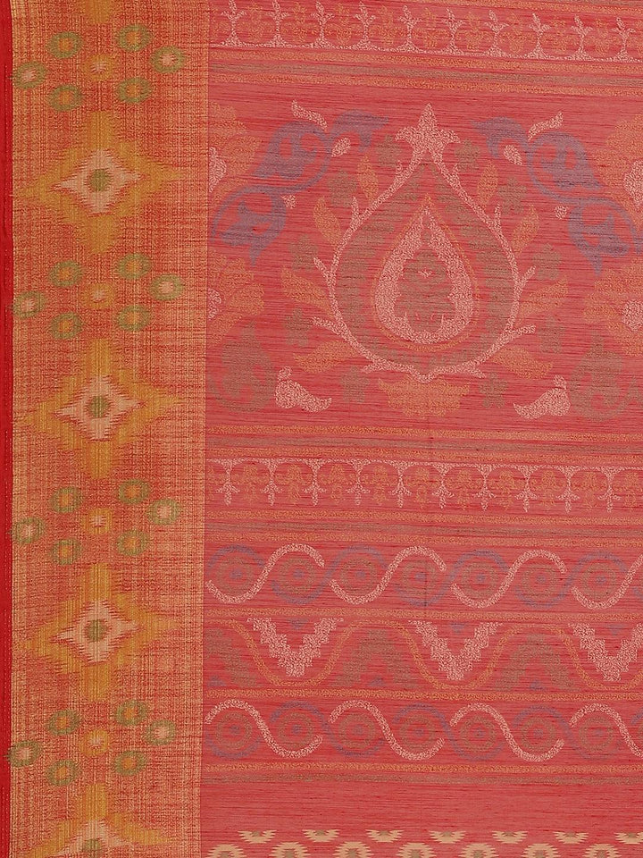 Red Woven Design Cotton Saree