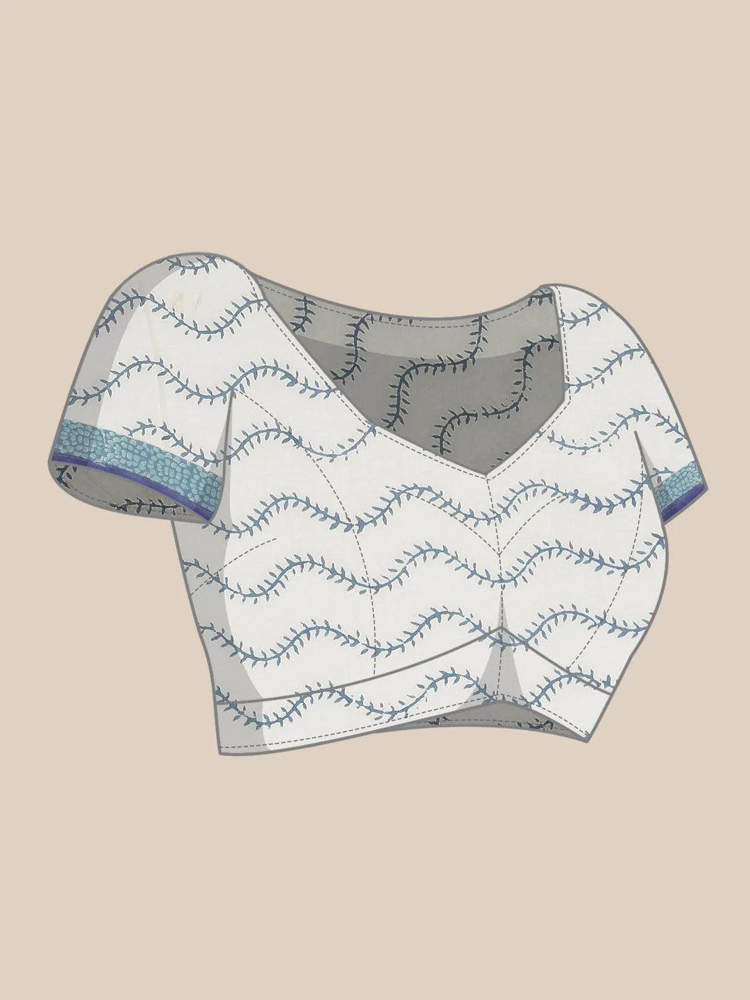 Blue Printed Cotton Saree - ShopLibas