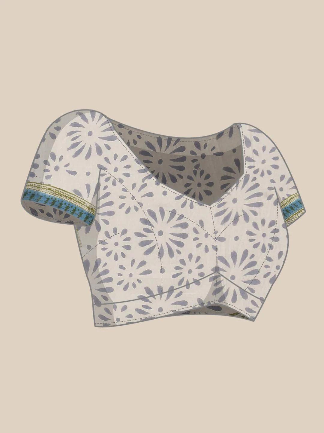 Blue Printed Cotton Saree - ShopLibas