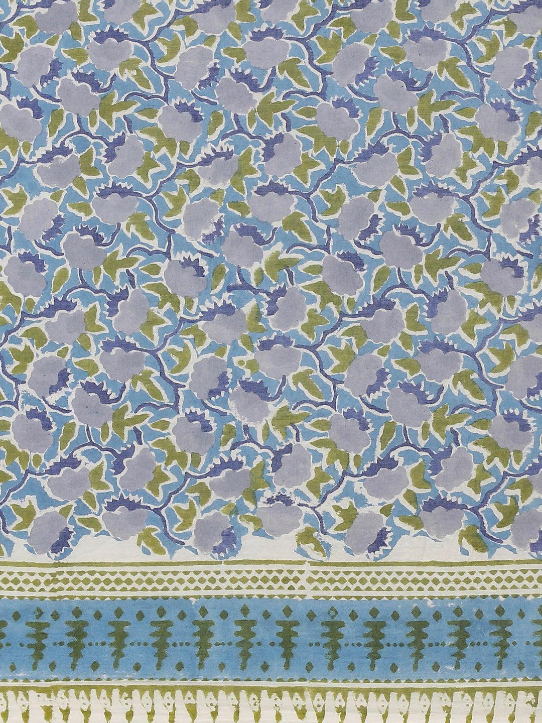 Blue Printed Cotton Saree - ShopLibas