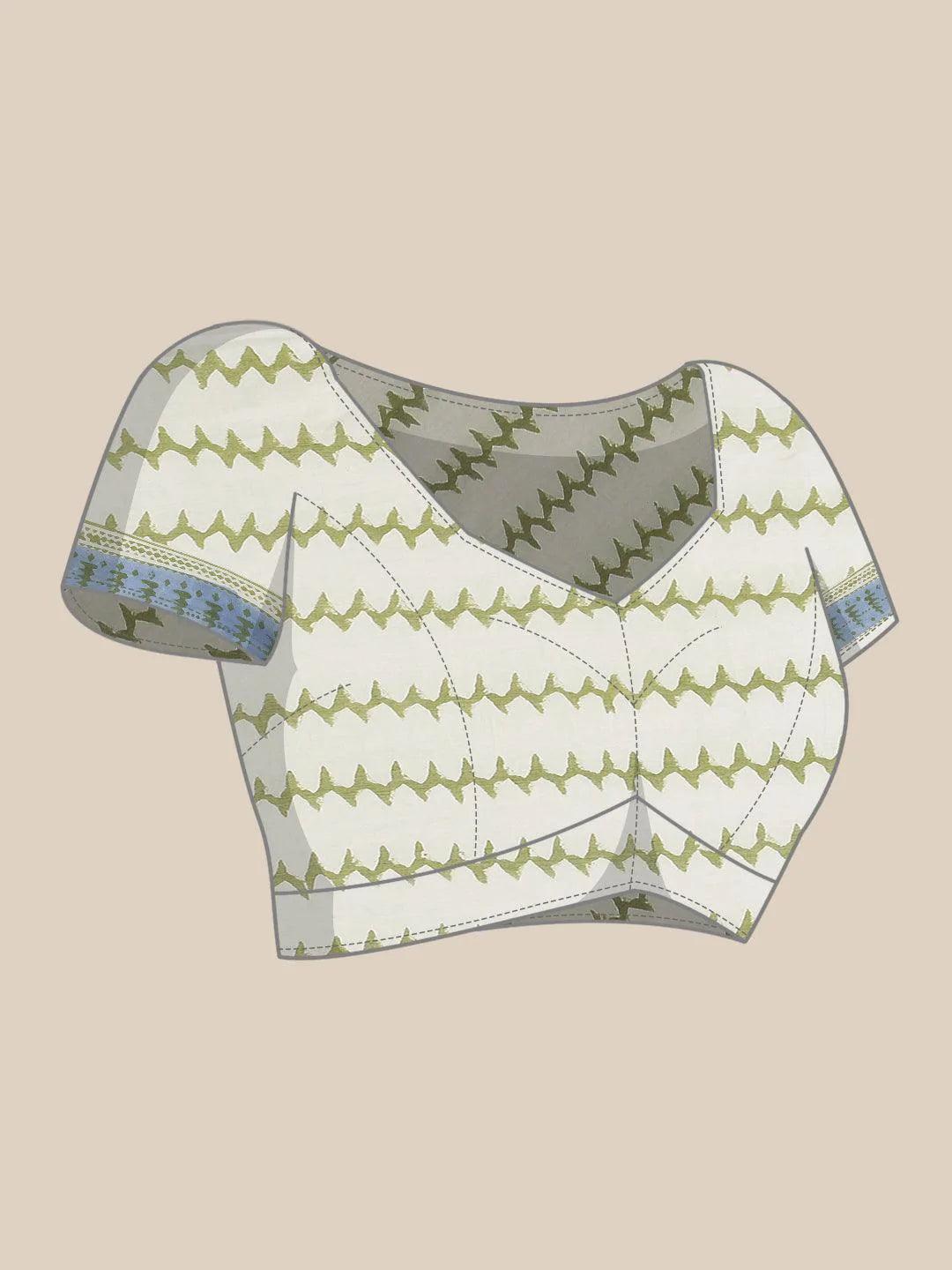 Blue Printed Cotton Saree - ShopLibas