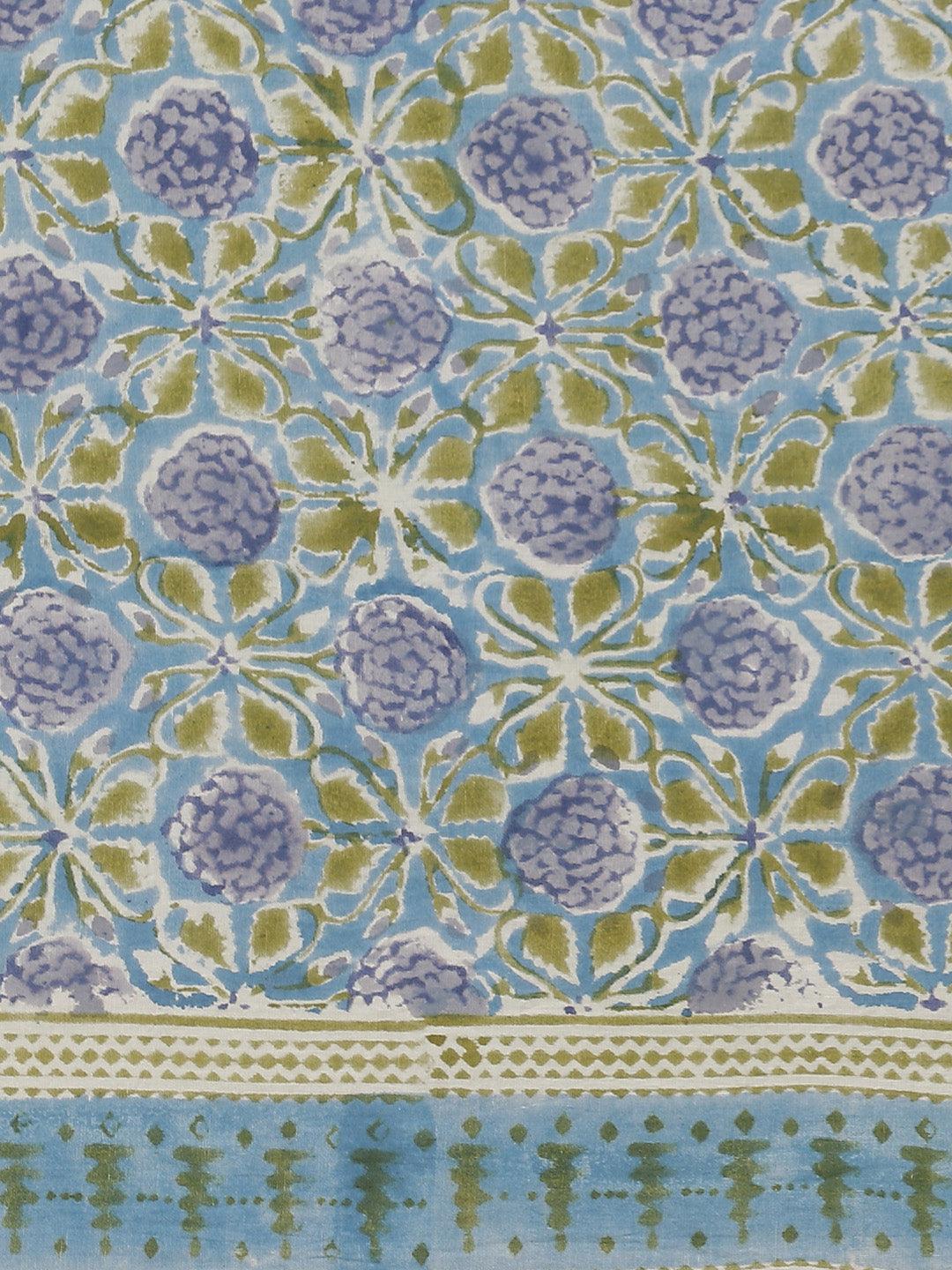 Blue Printed Cotton Saree - ShopLibas