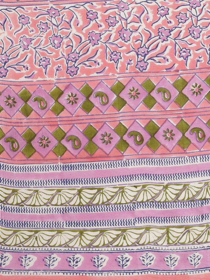 White Printed Cotton Saree