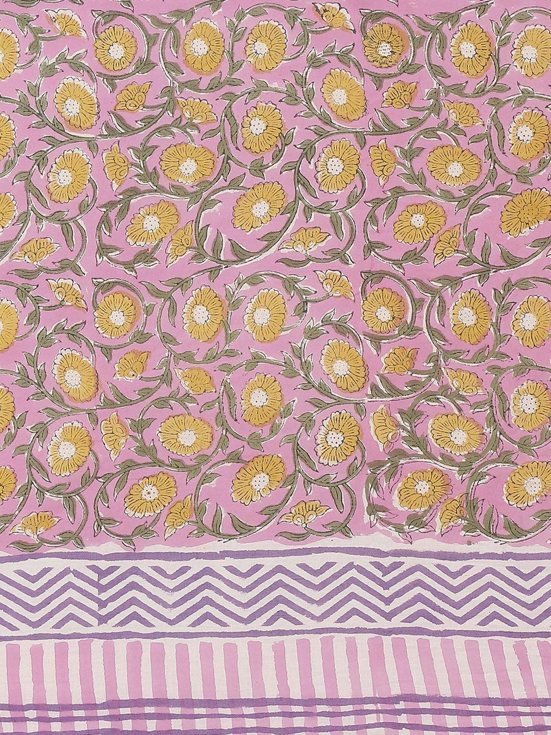 Pink Printed Cotton Saree - ShopLibas