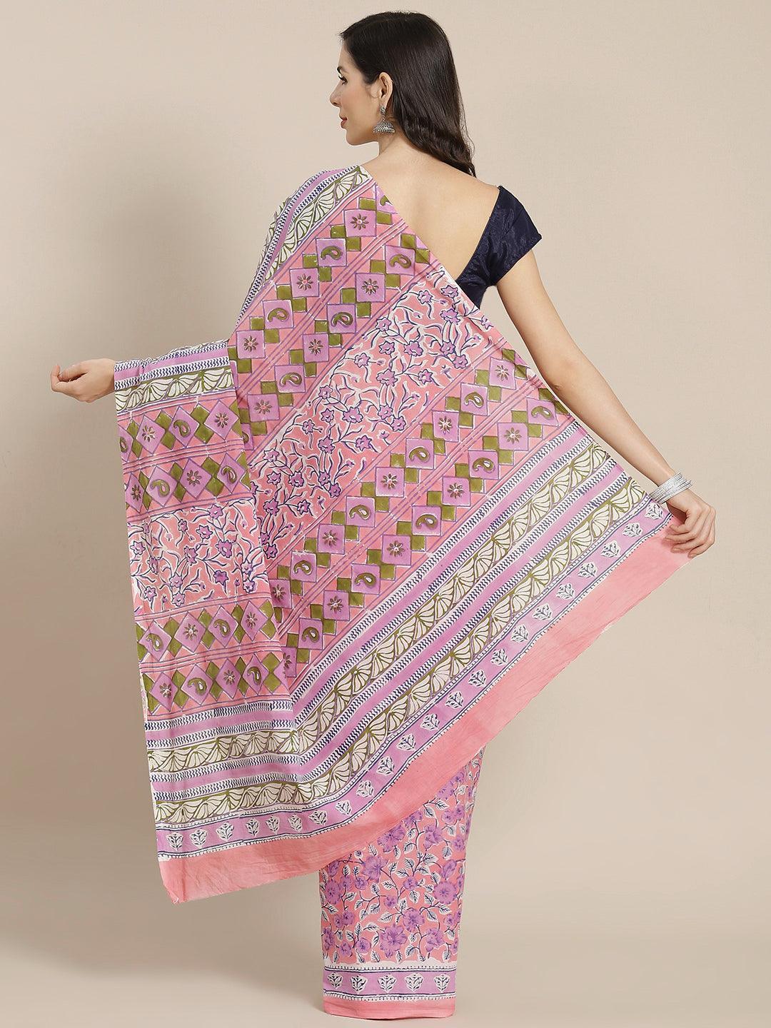 Lavender Printed Cotton Saree - ShopLibas
