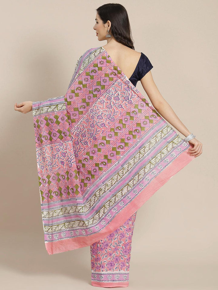 Lavender Printed Cotton Saree