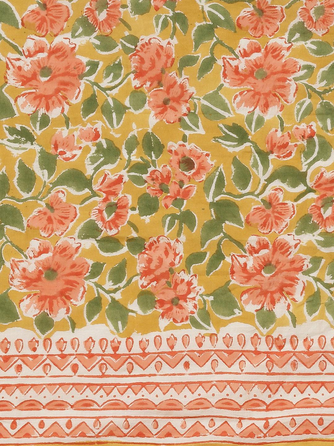 Yellow Printed Cotton Saree - ShopLibas