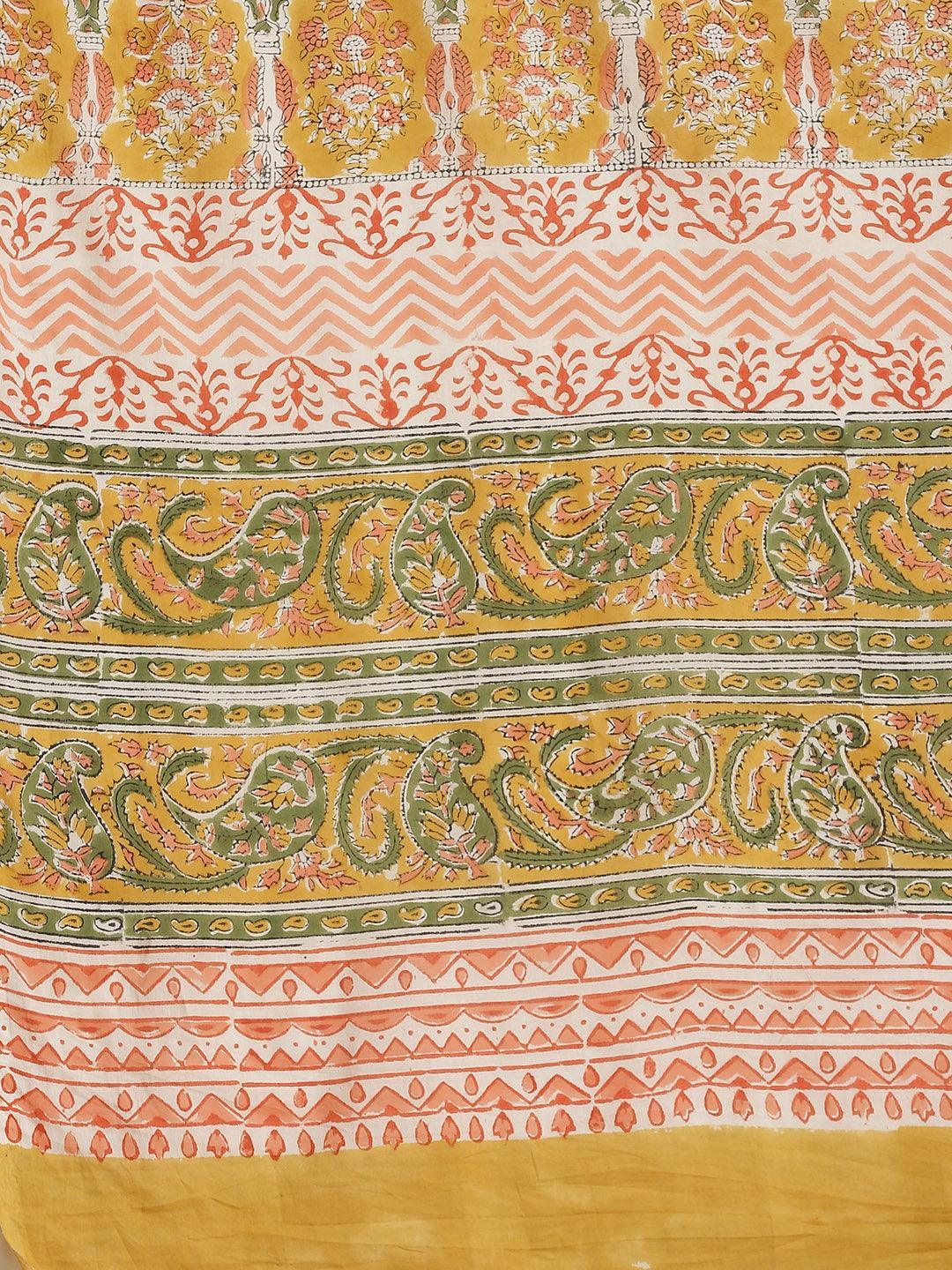 Yellow Printed Cotton Saree - ShopLibas