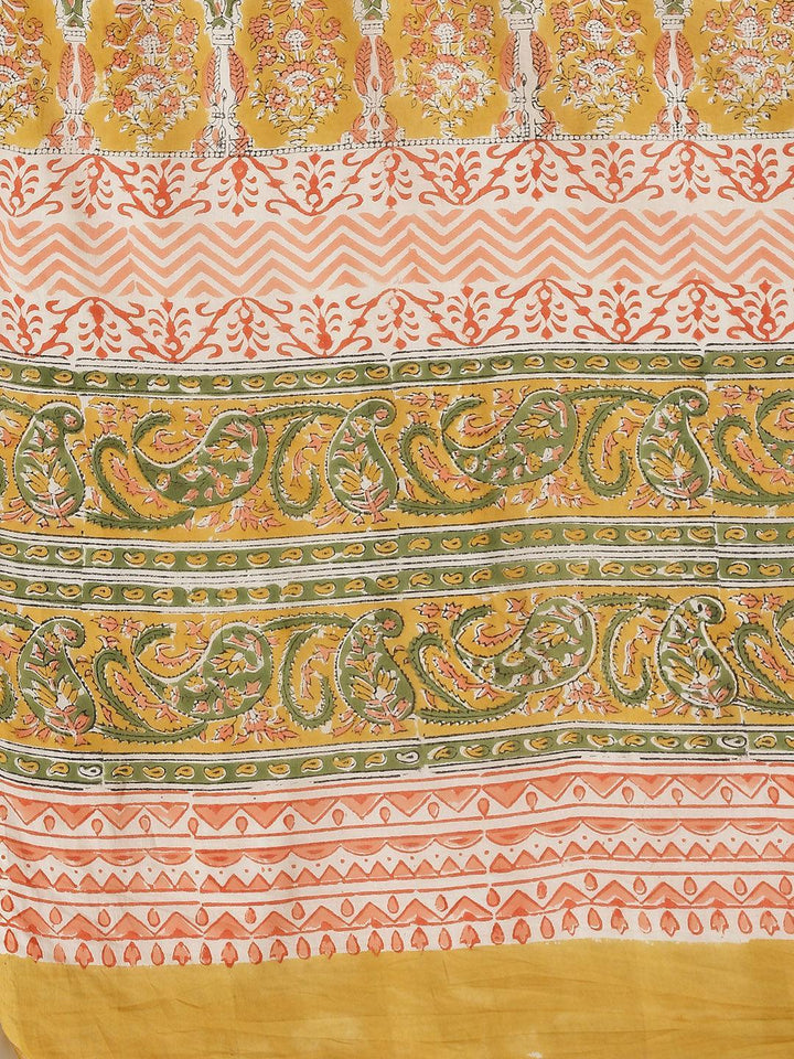 Yellow Printed Cotton Saree