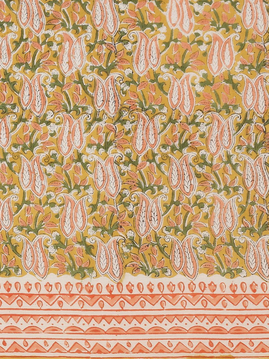 Yellow Printed Cotton Saree - ShopLibas