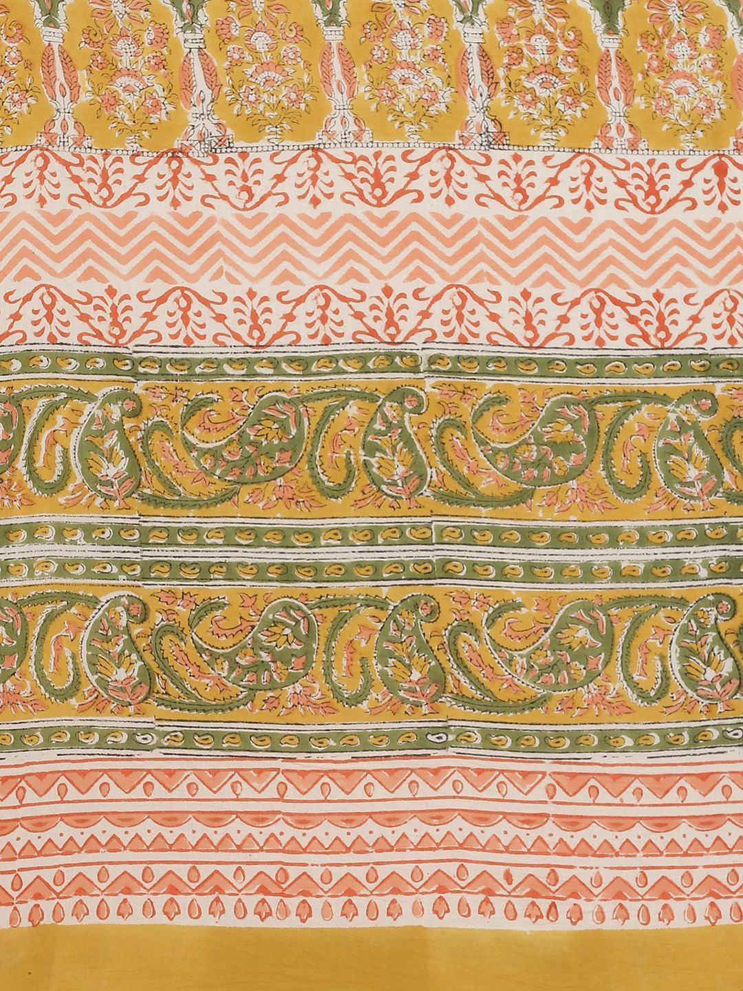 Yellow Printed Cotton Saree - ShopLibas