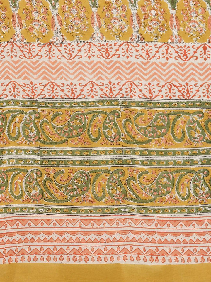 Yellow Printed Cotton Saree