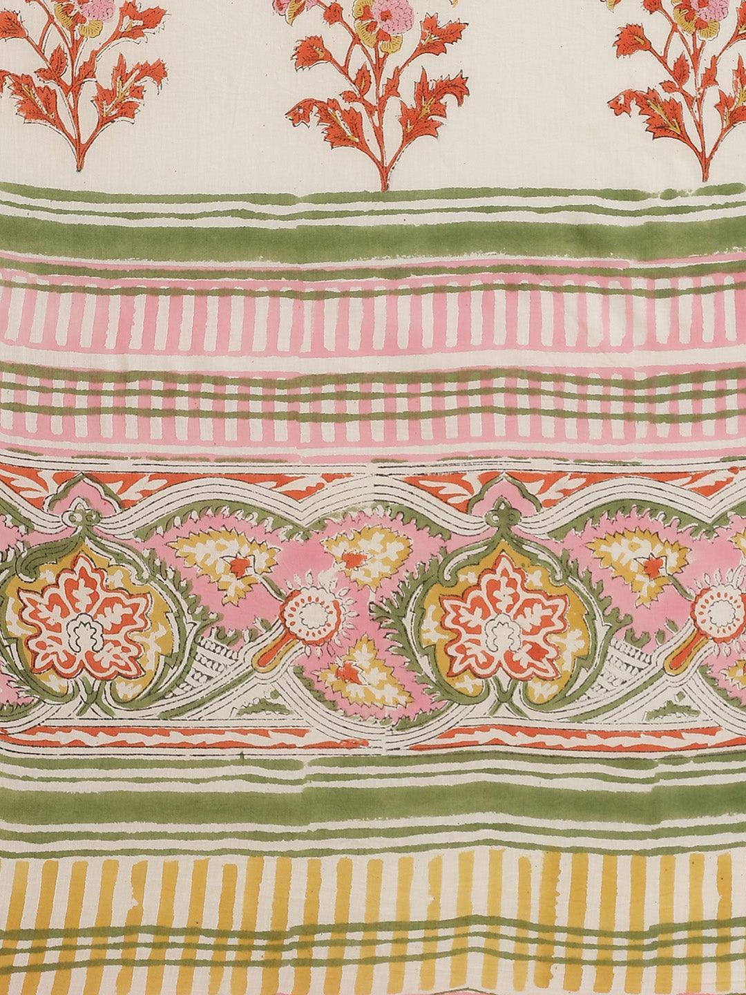 White Printed Cotton Saree - ShopLibas