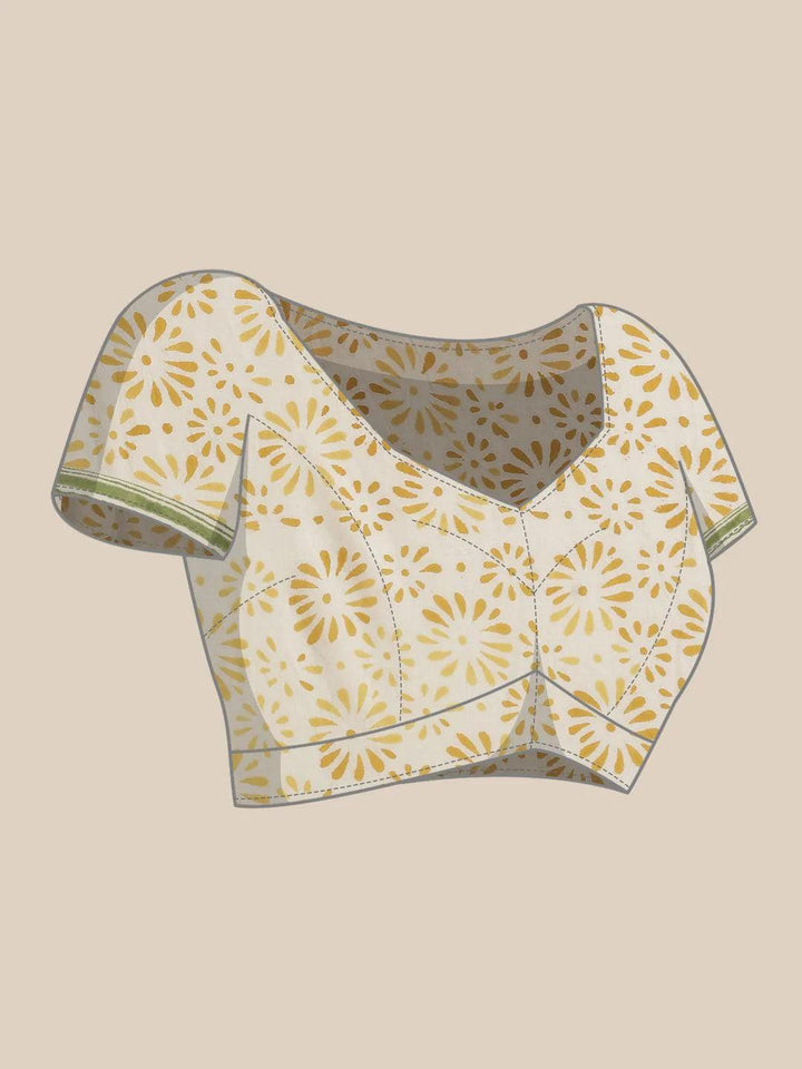 White Printed Cotton Saree