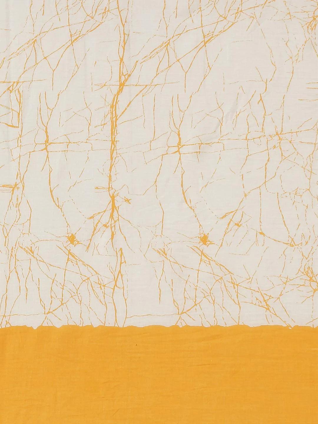 Yellow Printed Cotton Saree - ShopLibas