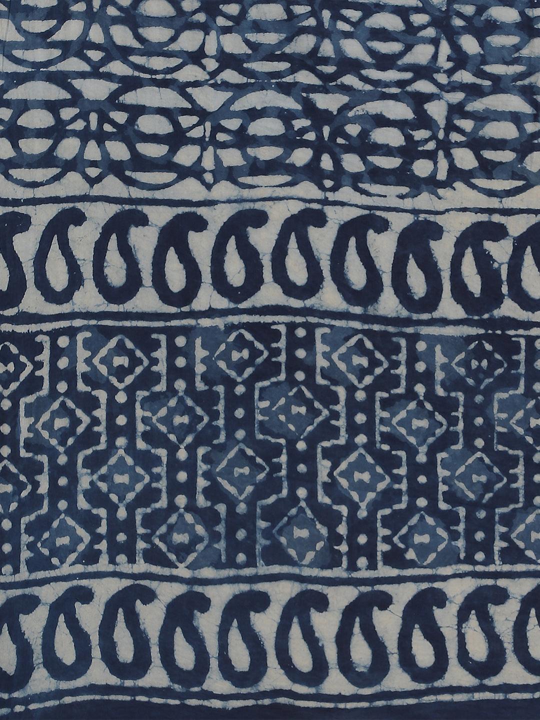 Blue Printed Cotton Saree - ShopLibas