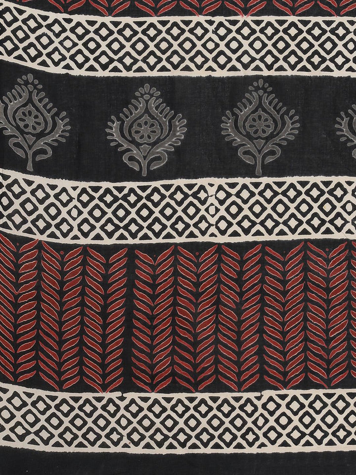 Black Printed Cotton Saree