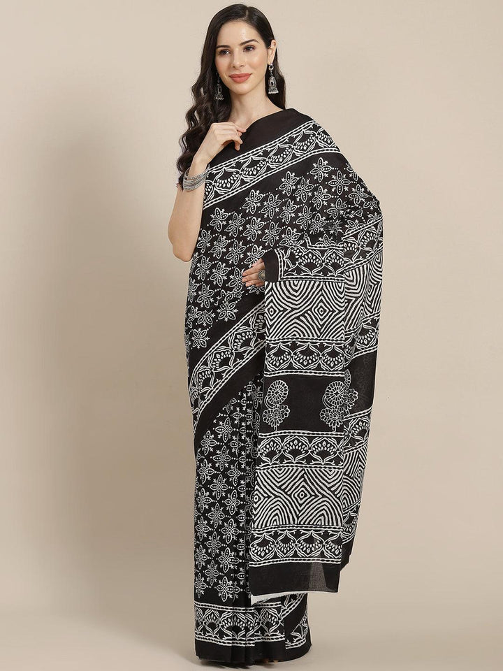 Black Printed Cotton Saree