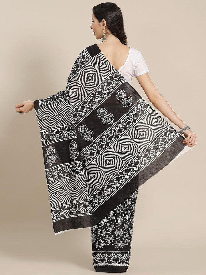 Black Printed Cotton Saree