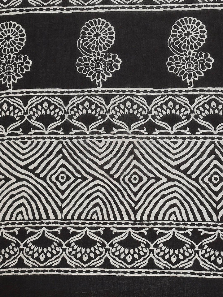 Black Printed Cotton Saree