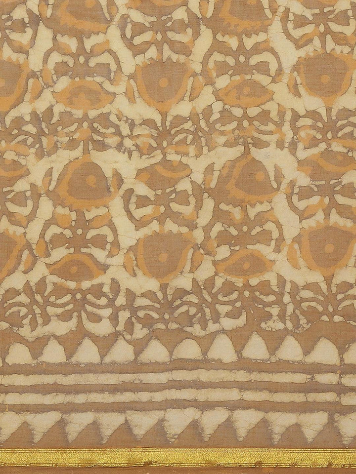 Beige Printed Cotton Saree