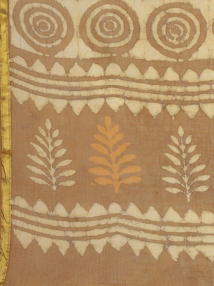 Beige Printed Cotton Saree