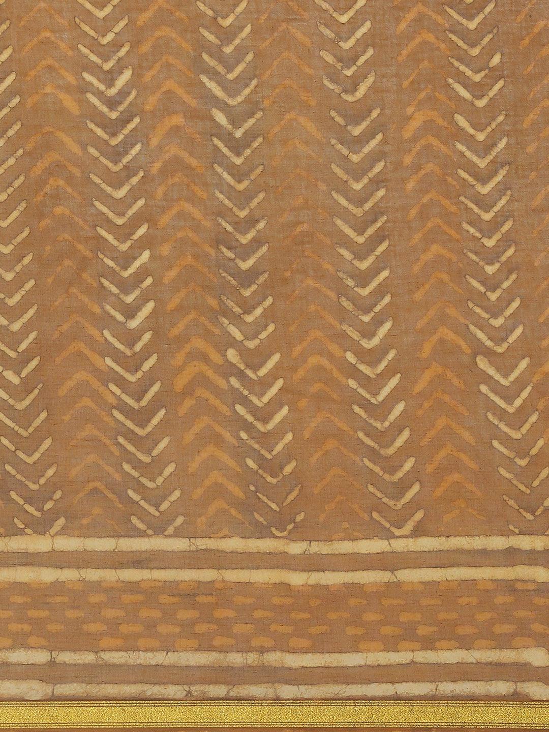 Brown Printed Cotton Saree - ShopLibas