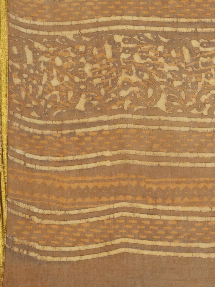 Brown Printed Cotton Saree