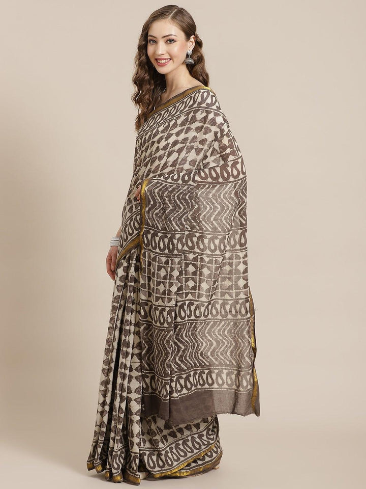 Grey Printed Cotton Saree