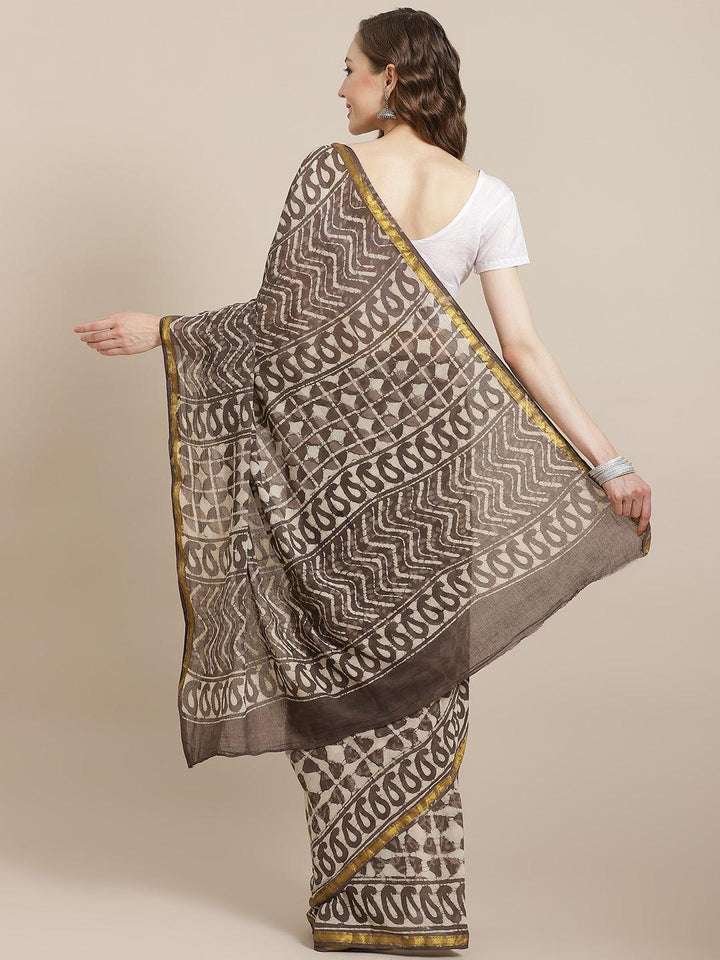 Grey Printed Cotton Saree