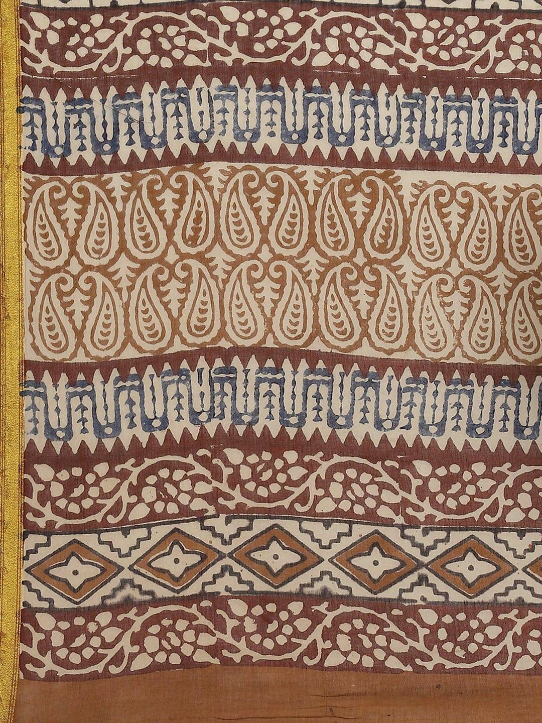 Multicoloured Printed Cotton Saree - ShopLibas