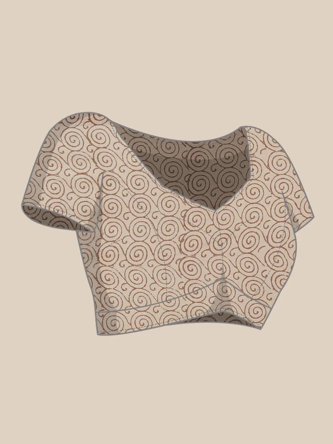 Beige Printed Cotton Saree - ShopLibas