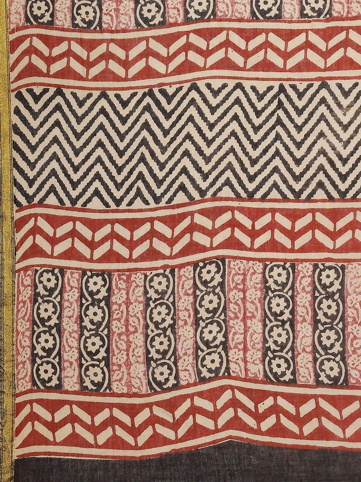 Rust Printed Cotton Saree