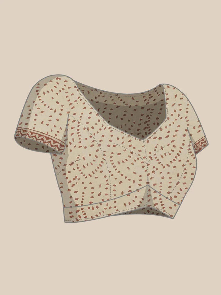 Rust Printed Cotton Saree