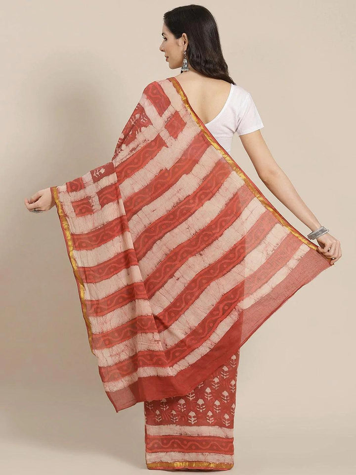 Rust Printed Cotton Saree