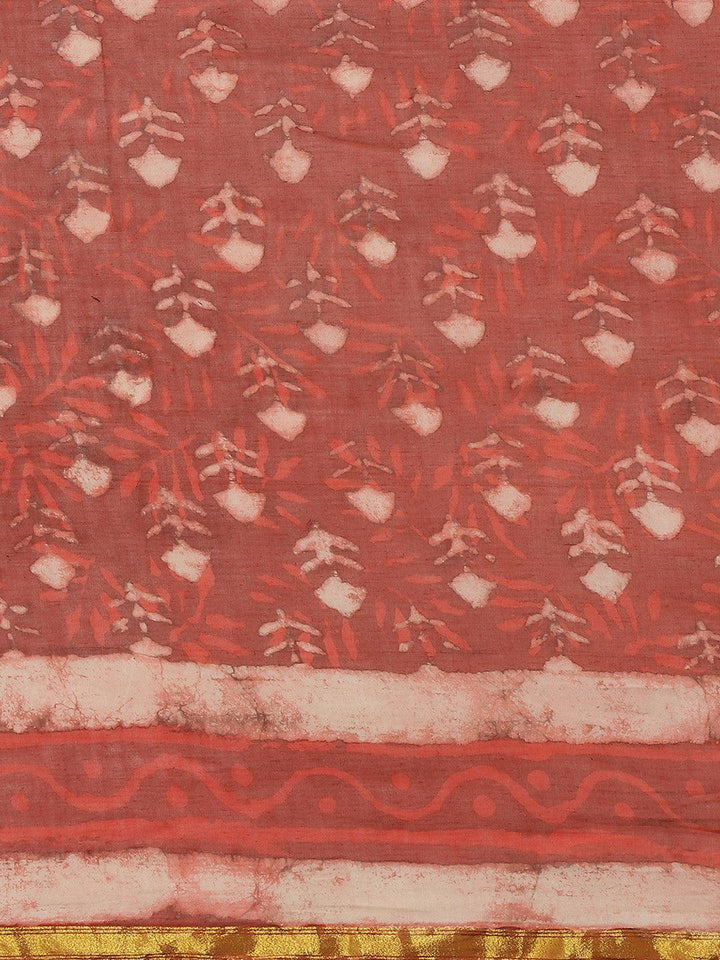 Rust Printed Cotton Saree