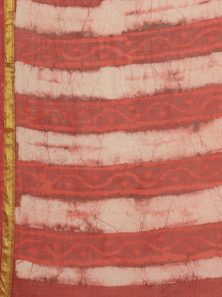 Rust Printed Cotton Saree