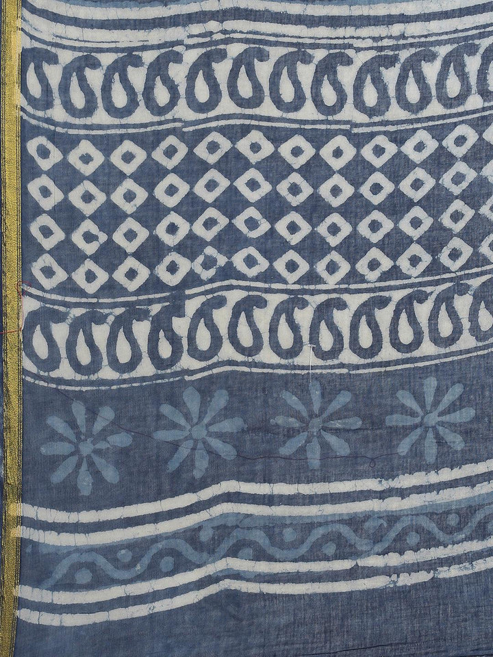 Blue Printed Cotton Saree