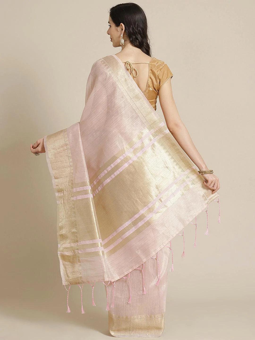 Pink Woven Design Silk Blend Saree - ShopLibas