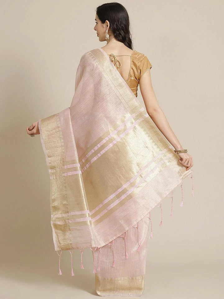 Pink Woven Design Silk Blend Saree